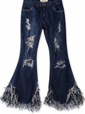 Swank A Posh Distressed Flare Jeans Womens L Dark Wash Bell Bottom Y2K